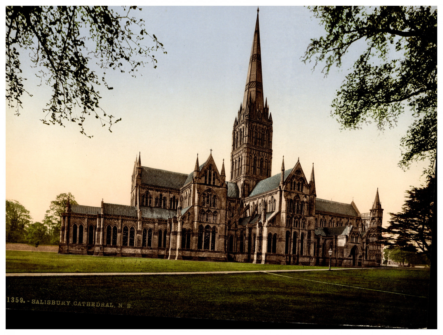 England. Salisbury. Cathedral N.E. Vintage Photochrome by P.Z, Photochrome Z