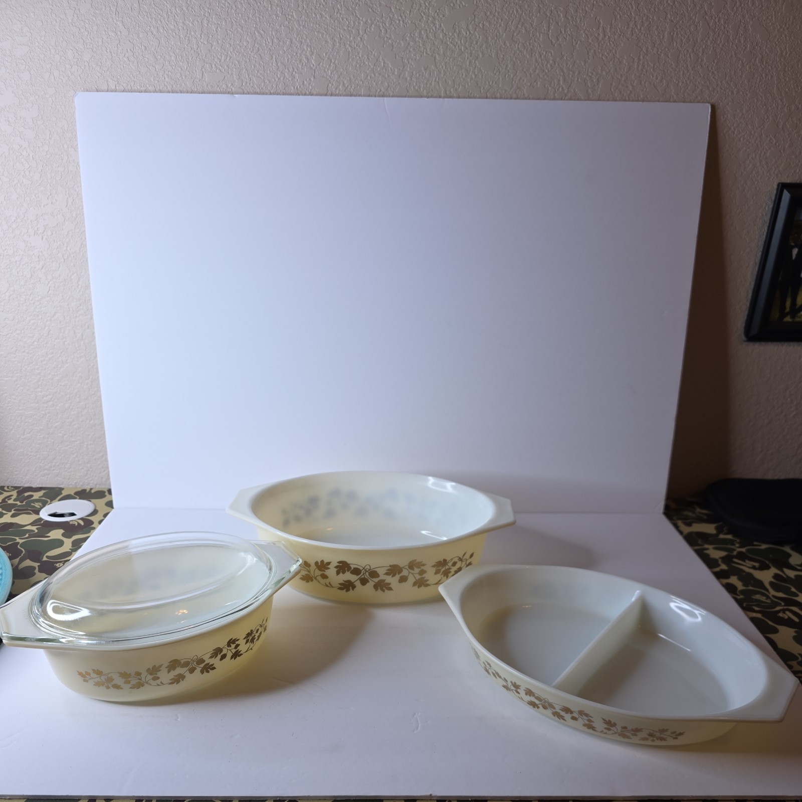 Vintage Pyrex GOLDEN ACORN Oval Casseroles - Set of 3 Model# 045 043 063