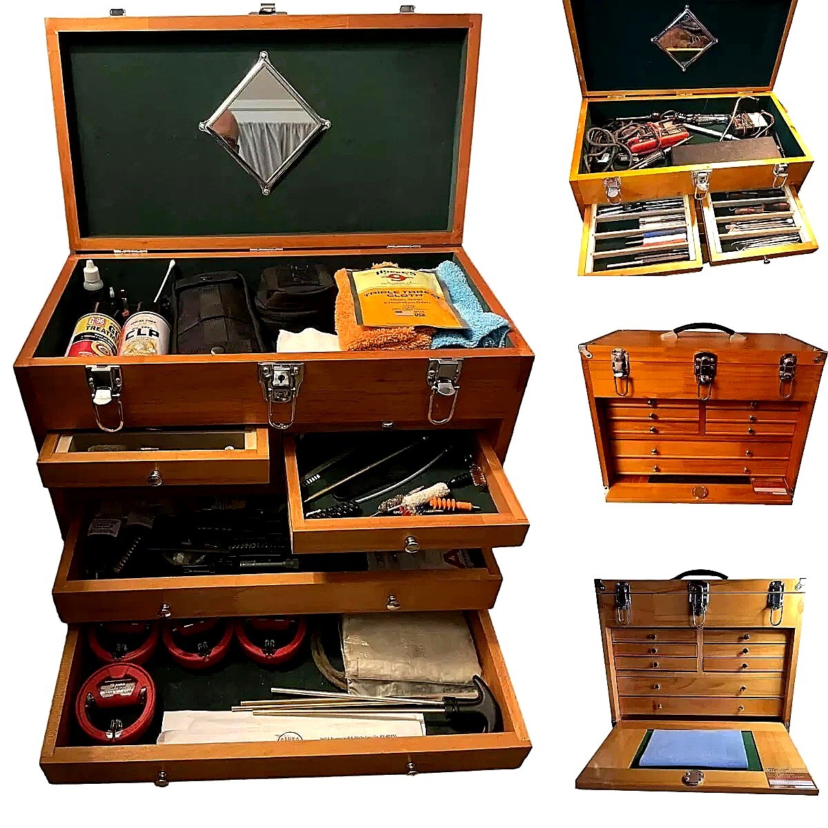 Hardwood Tool Chest Hobby Collection Organizer Storage Case 8 Drawer Lock & Key