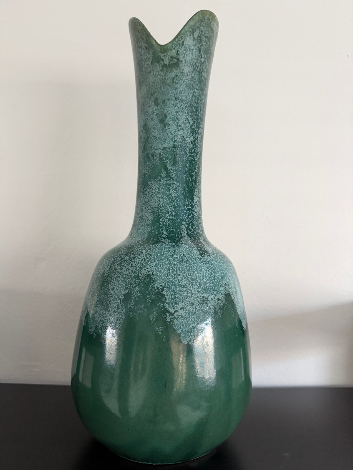 Vintage Mid-Century Modern Brush Pottery USA #171 Tall Drip Glaze Vase Teal Aqua