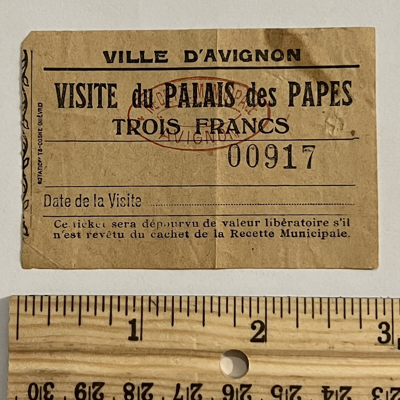 ANTIQUE USED TICKET TO THE PALAIS DES PAPES POPE'S PALACE IN AVIGNON #00917 ANTIQUE USED TICKET TO THE PALAIS DES PAPES POPE'S PALACE IN AVIGNON #00917