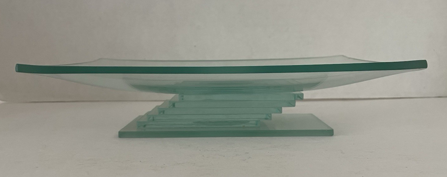 Clear Green Glass,   Rectangle Dish  on a Pedestal,  Elegant,  8.5\