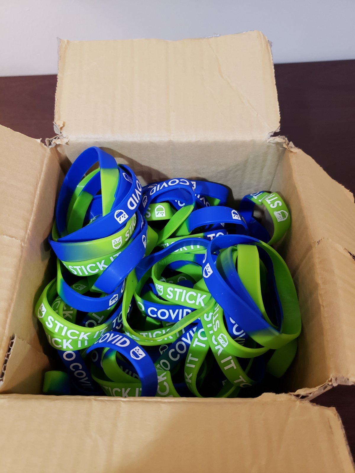 Case of Rite Aid ‘Stick It To C0vid’ Silicone Bracelet Blue/Green 200+ Quantity