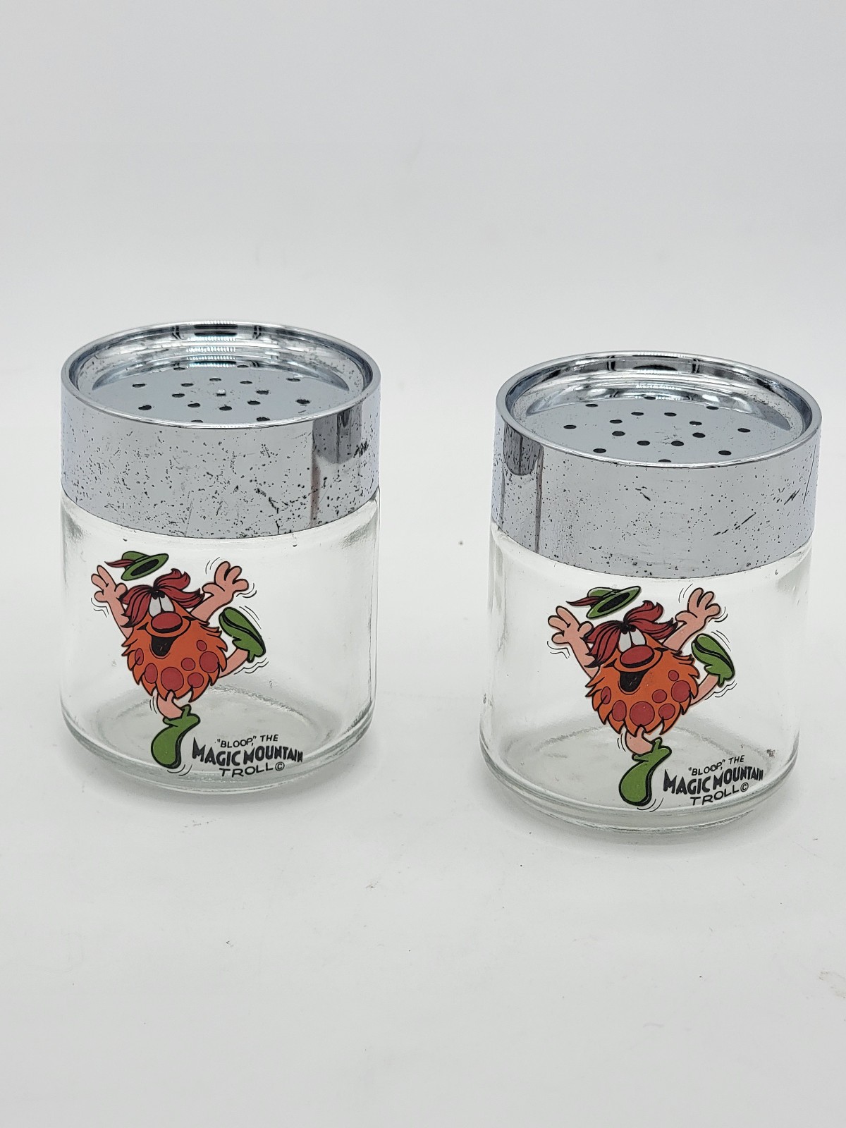 Vtg Six Flags Magic Mountain Bloop Troll Souvenir Salt & Pepper Shakers 70s Logo Vtg Six Flags Magic Mountain Bloop Troll Souvenir Salt & Pepper Shakers 70s Logo