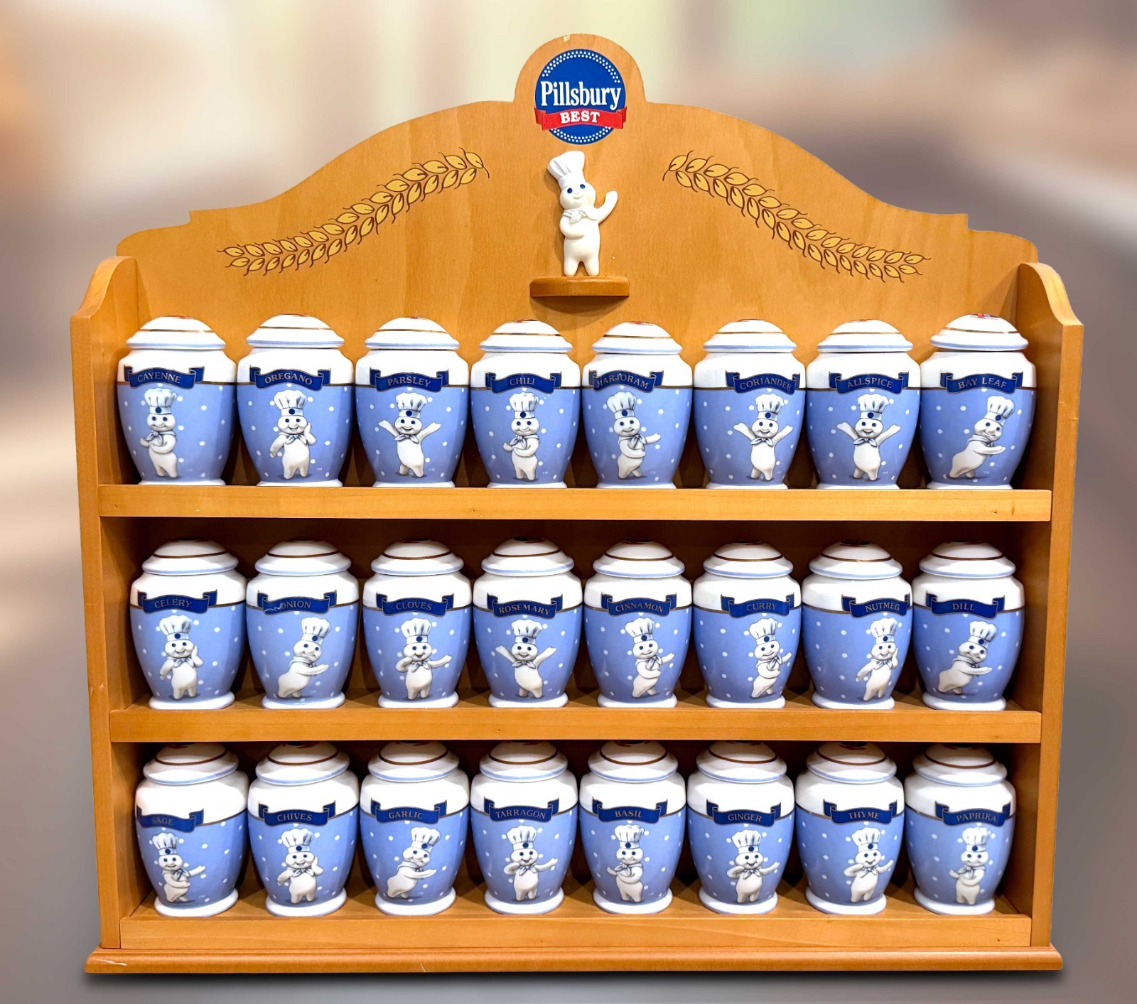 Pillsbury Doughboy Spice Jar Collection Danbury Mint 24 Jars Wood Rack Unused