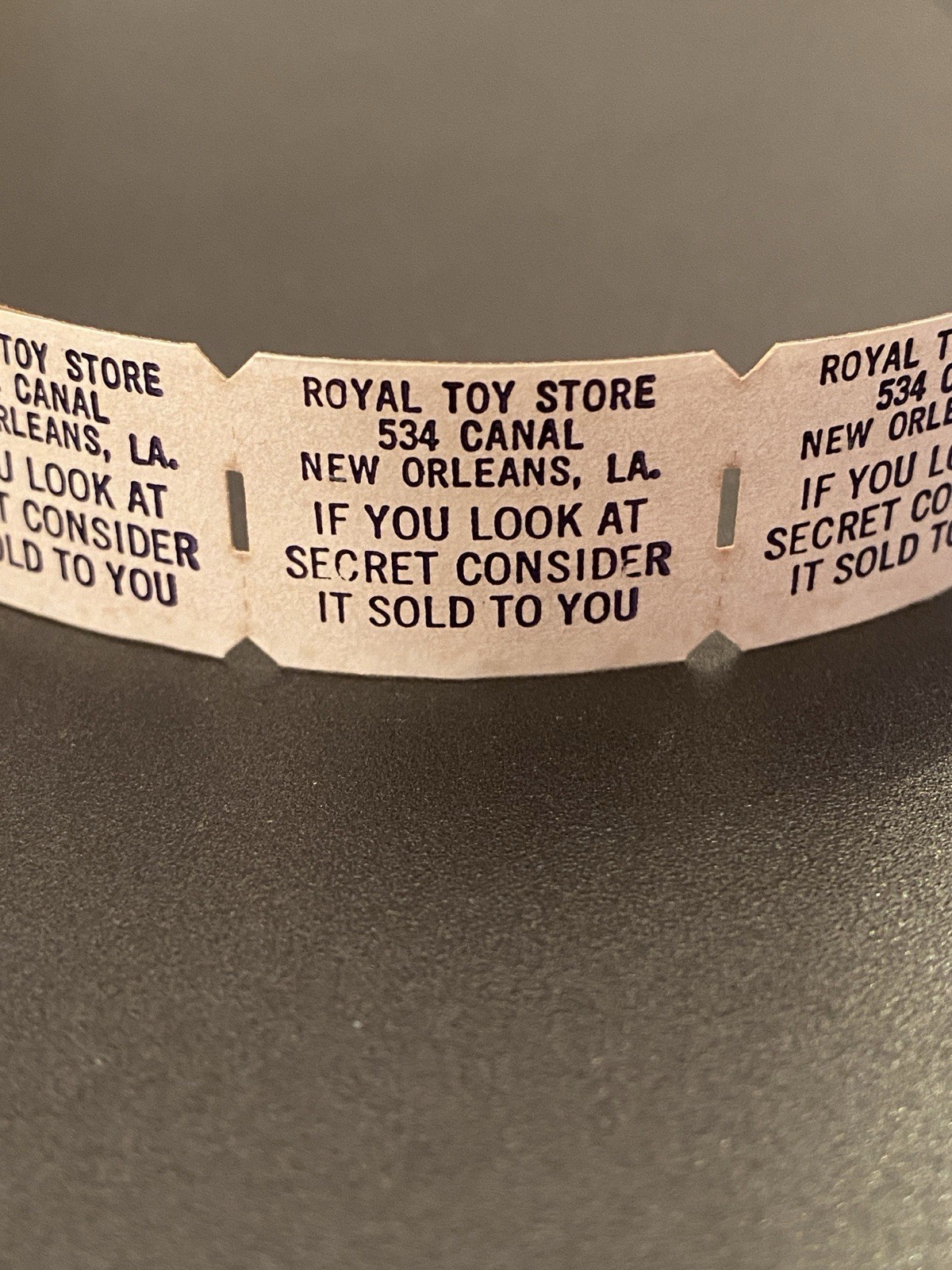 VTG Royal Toy Store New Orleans Magic Trick Secret Labels 534 Canal Strip of 3