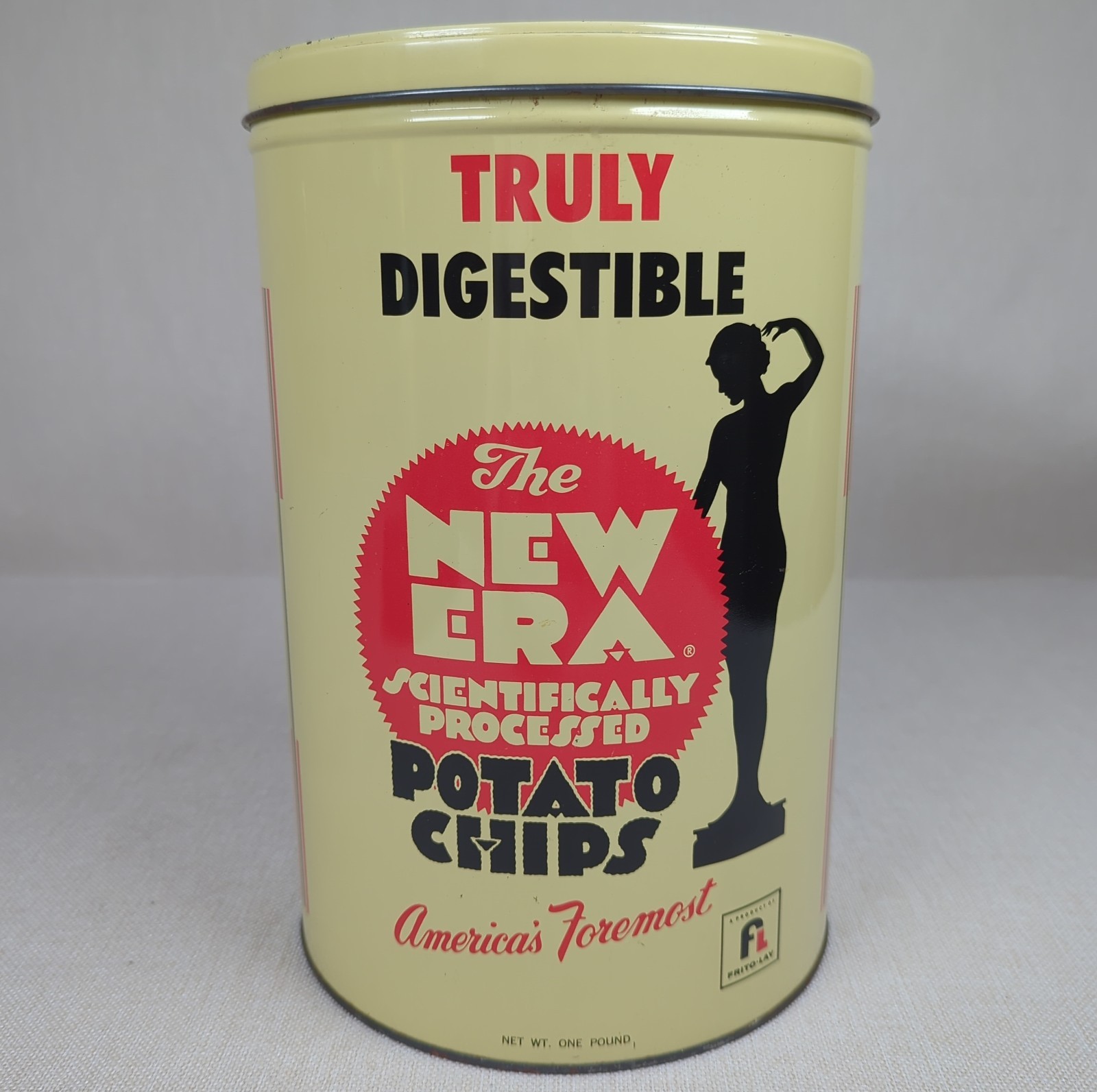 VTG Frito-Lay New Era Potato Chip Canister One Pound Advertising Tin