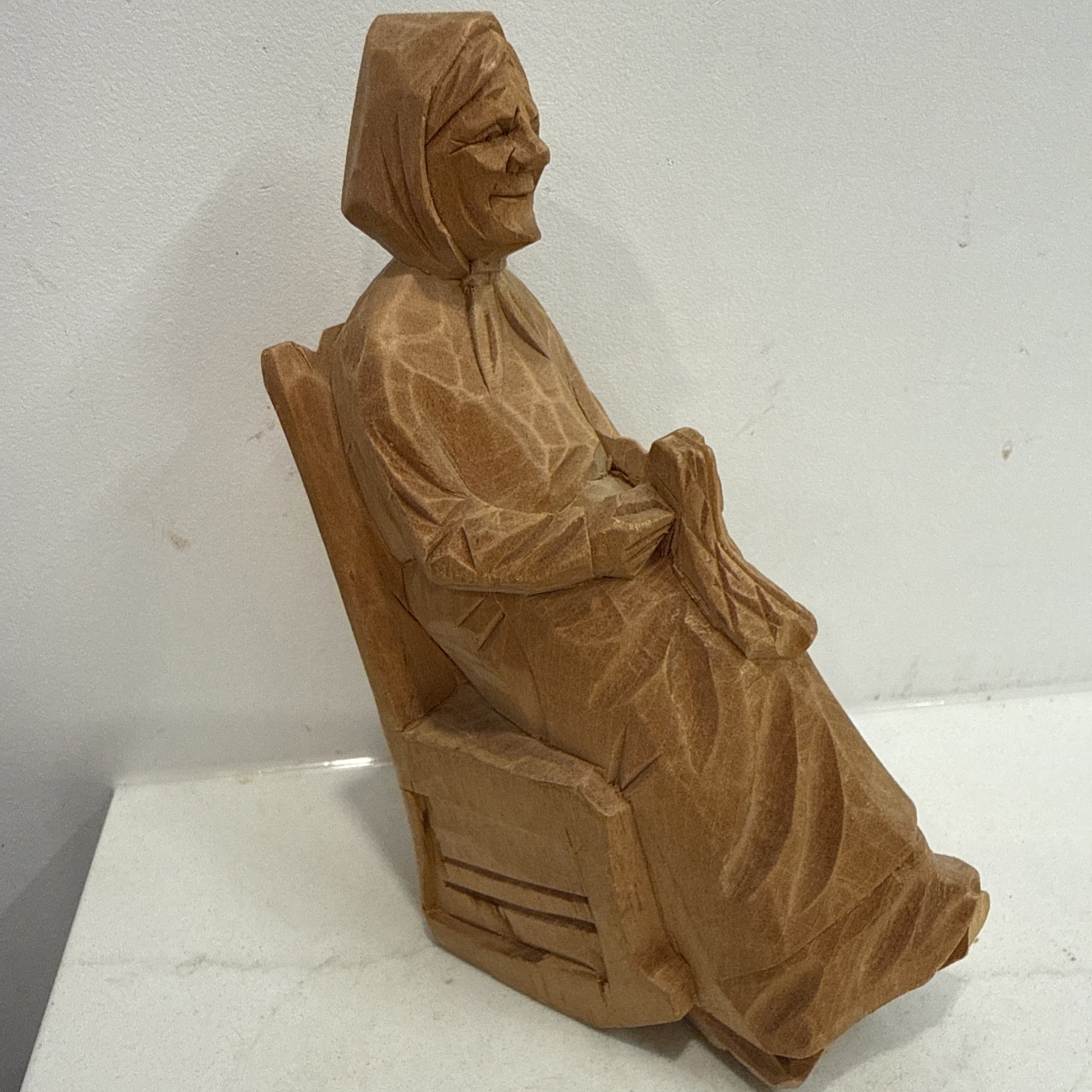 vintage hand-carved folk art figure appears to be a Quebecois wood carving, like