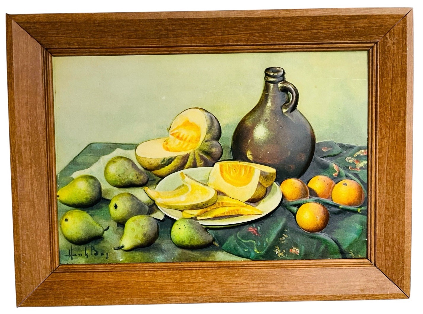 VTG HENK BOS 3D RAISED STILL LIFE PEARS MELONS ALL METAL LITHOGRAPH 1960 DAC NY