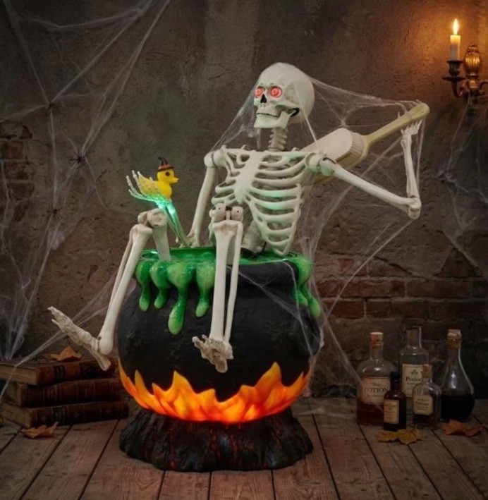 3 FT 7 IN ANIMATED SKELETON BATHING IN CAULDRON HALLOWEEN ANIMATRONIC PROP