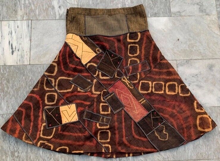 Vintage African Women Skirt Kuba Showa Bark Handstitched Raffia Textile 3x3 ft