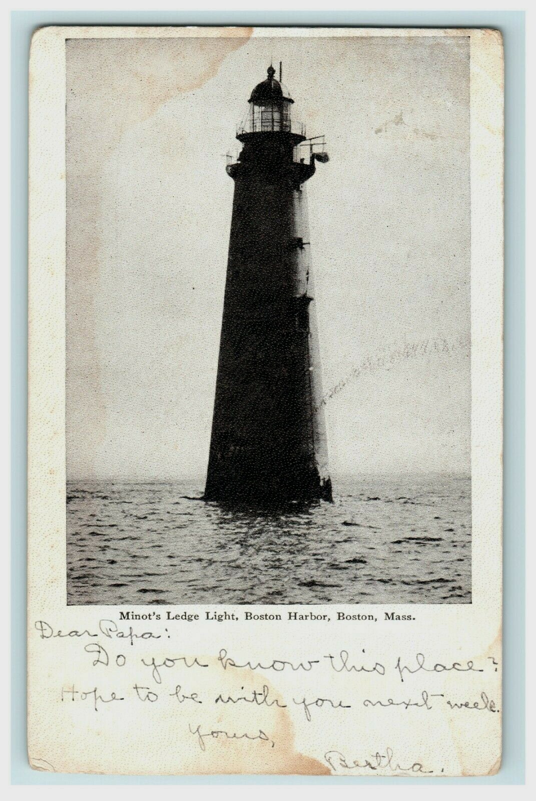 1905 MINOT\'S LEDGE LIGHT boston harbor NORWOOD MA \