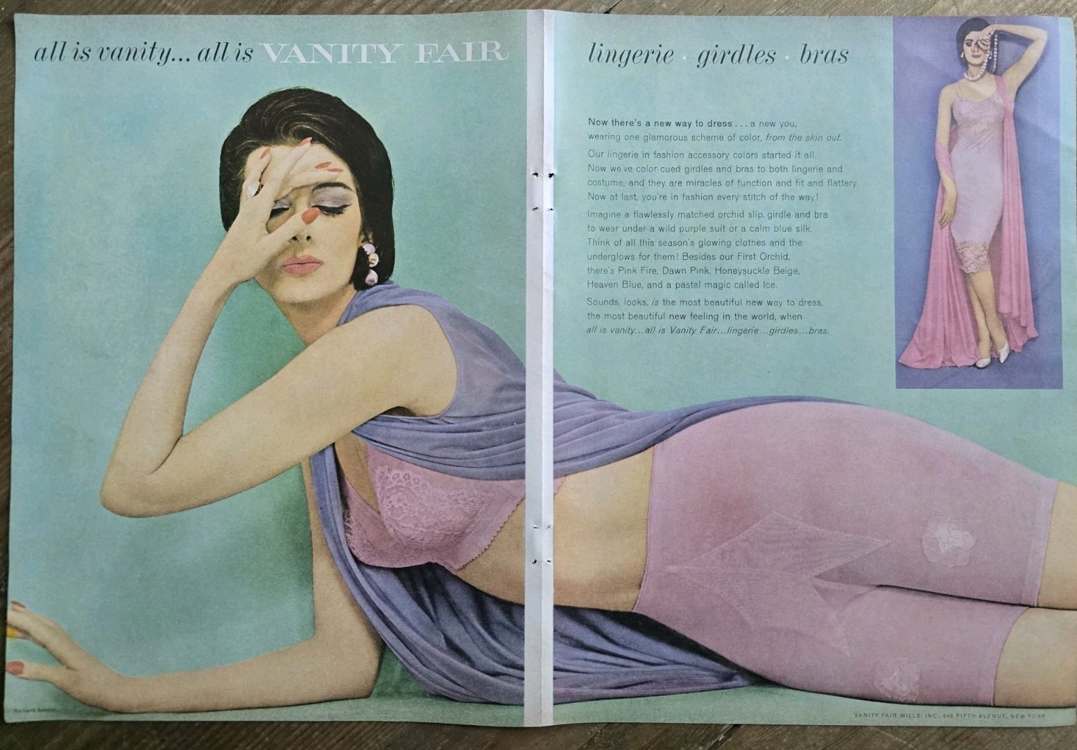 1961 Women\'s Vanity Fair Pink Pantie Girdle Bra Slip vintage Fashion 2 Page Ad 