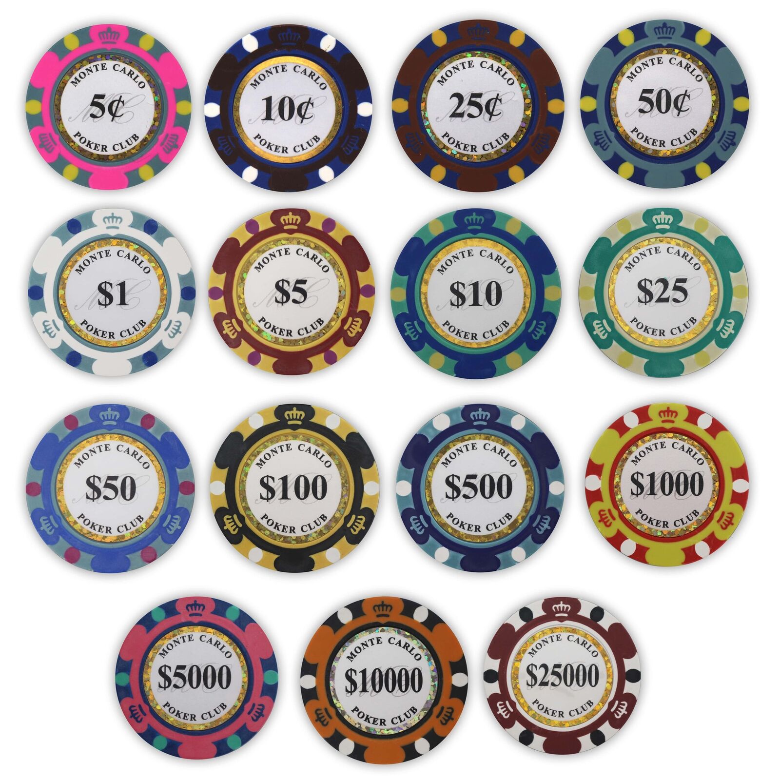 Bulk 800 Monte Carlo Club Poker Chips - 14 gram - Pick Your Denominations
