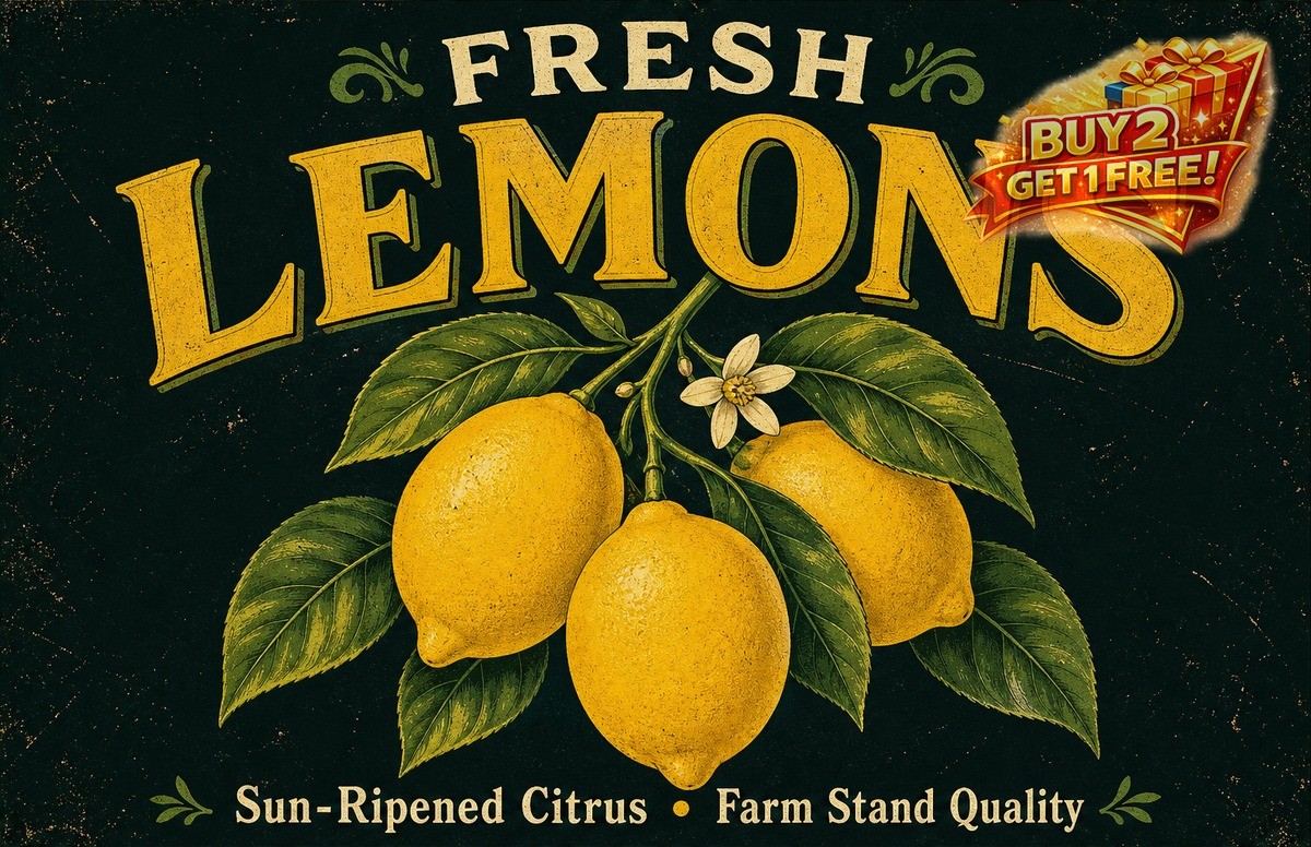 Fresh Lemon Yellow Fruit Tree Kitchen Garden Sign Retro Cafe Metal Tin Plaque