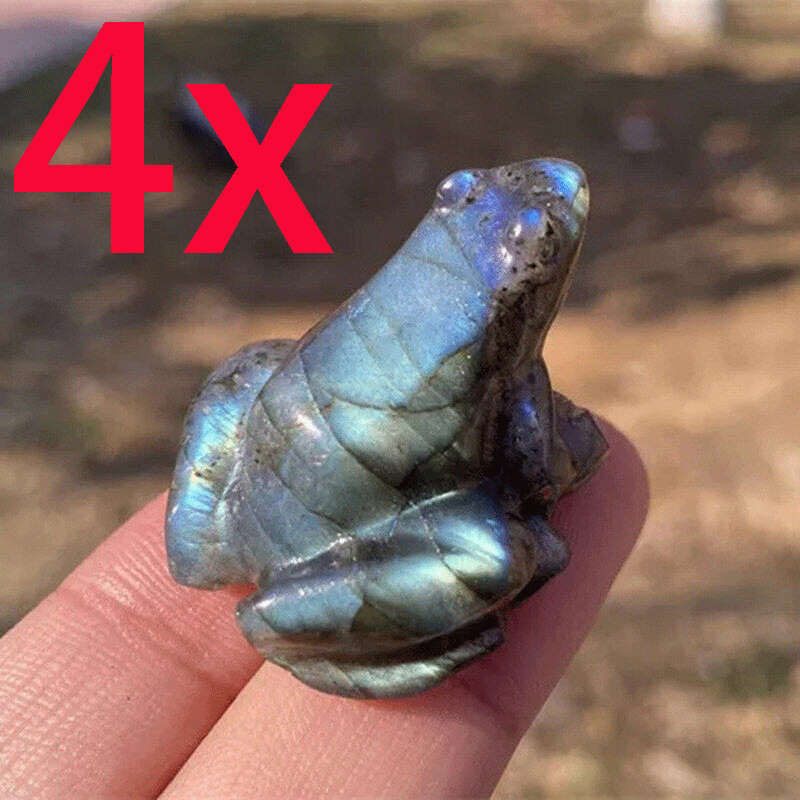 4PCS Natural Labradorite Quartz Crystal Stone Frog Carved Healing Reiki Figurine