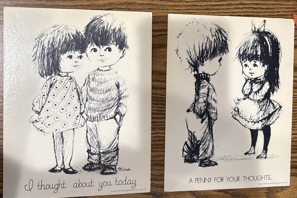 Vintage 1970’s  Fran Mar “Moppets” Greeting Cards   7” X 9”