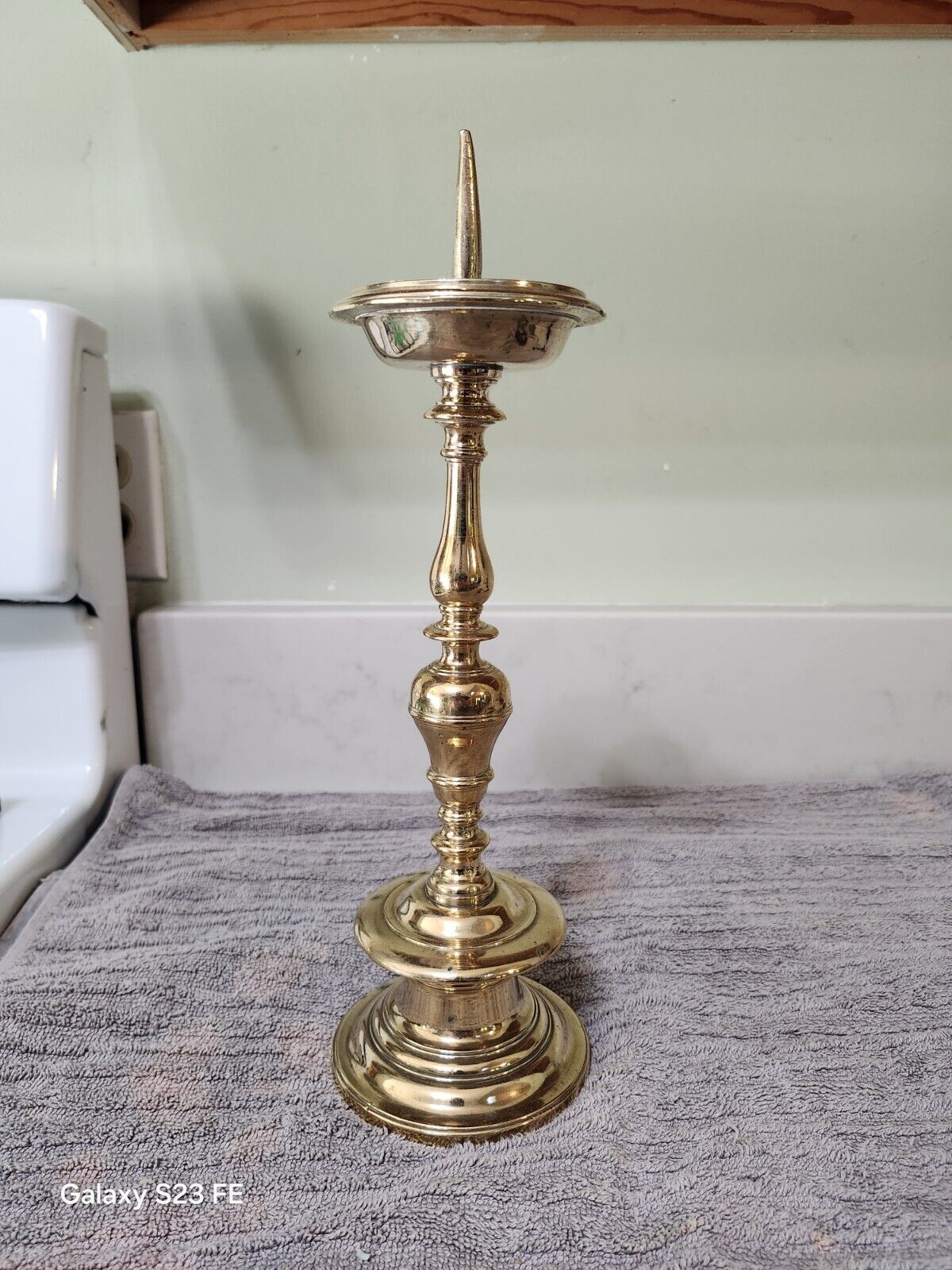 Antique 17th Century Tall Brass  Candleholder Candlestick 