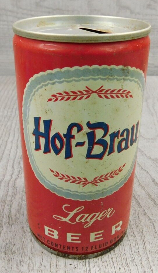 Hof-Brau Lager Steel Seamed Man Cave Premium Pull Tab Beer Can empty Hof-Brau Lager Steel Seamed Man Cave Premium Pull Tab Beer Can empty
