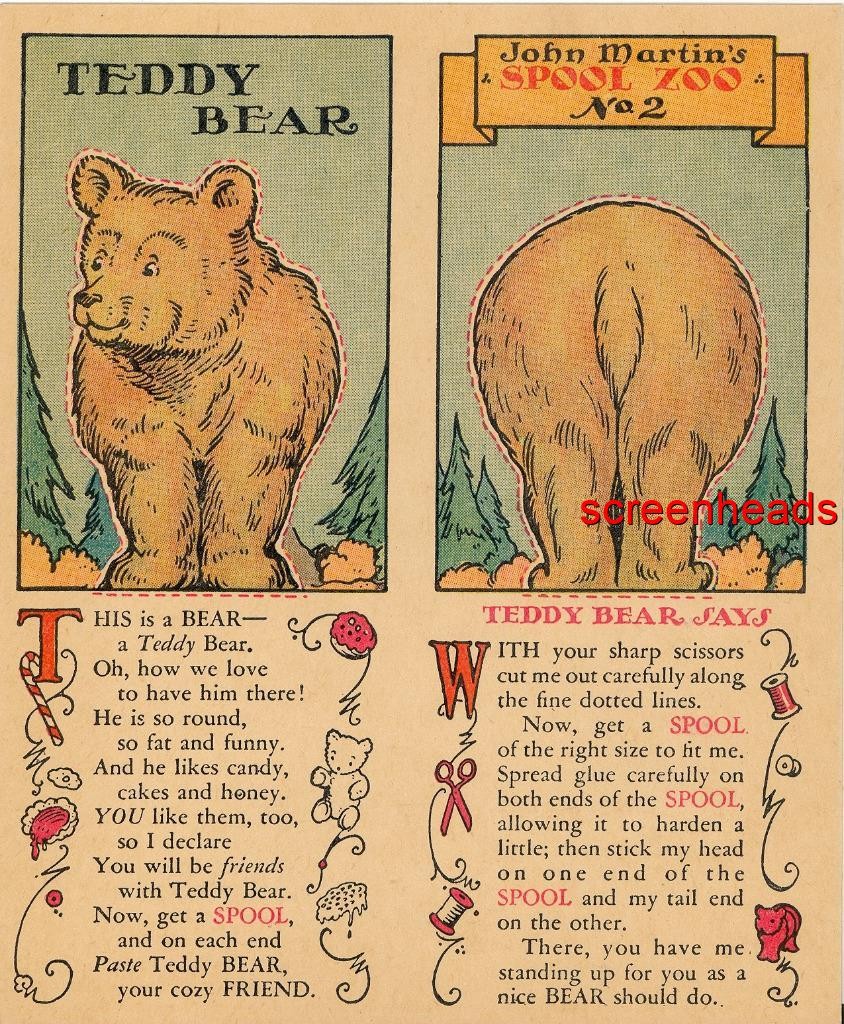ANTIQUE 1931 O.N.T. PAPER DOLL CUTOUT TEDDY BEAR ZOO SPOOL TRADE CARD VG