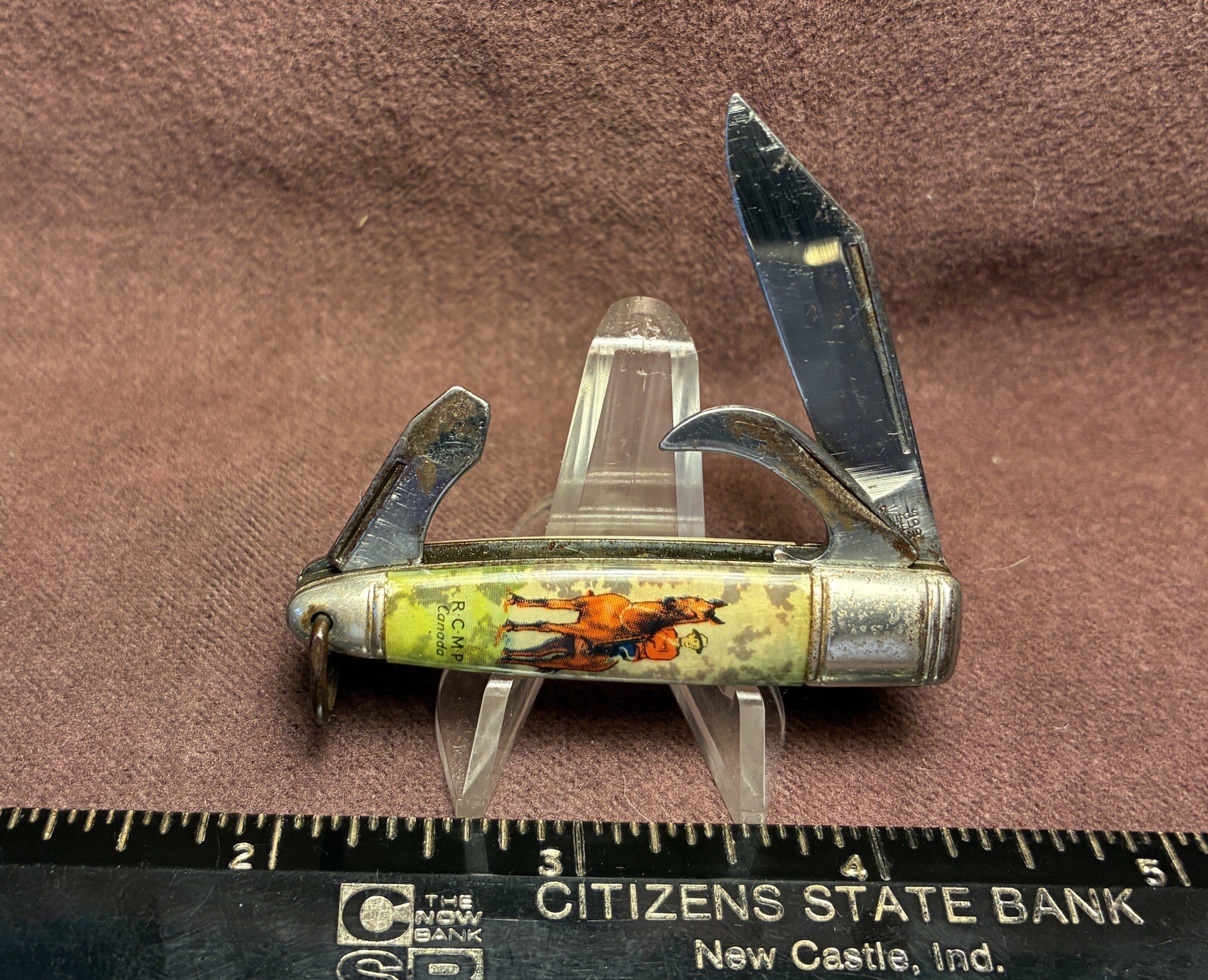 VINTAGE RCMP ROYAL CANADIAN MOUNTED POLICE KNIFE BULLET WATCH FOB JACK KNIVES VG