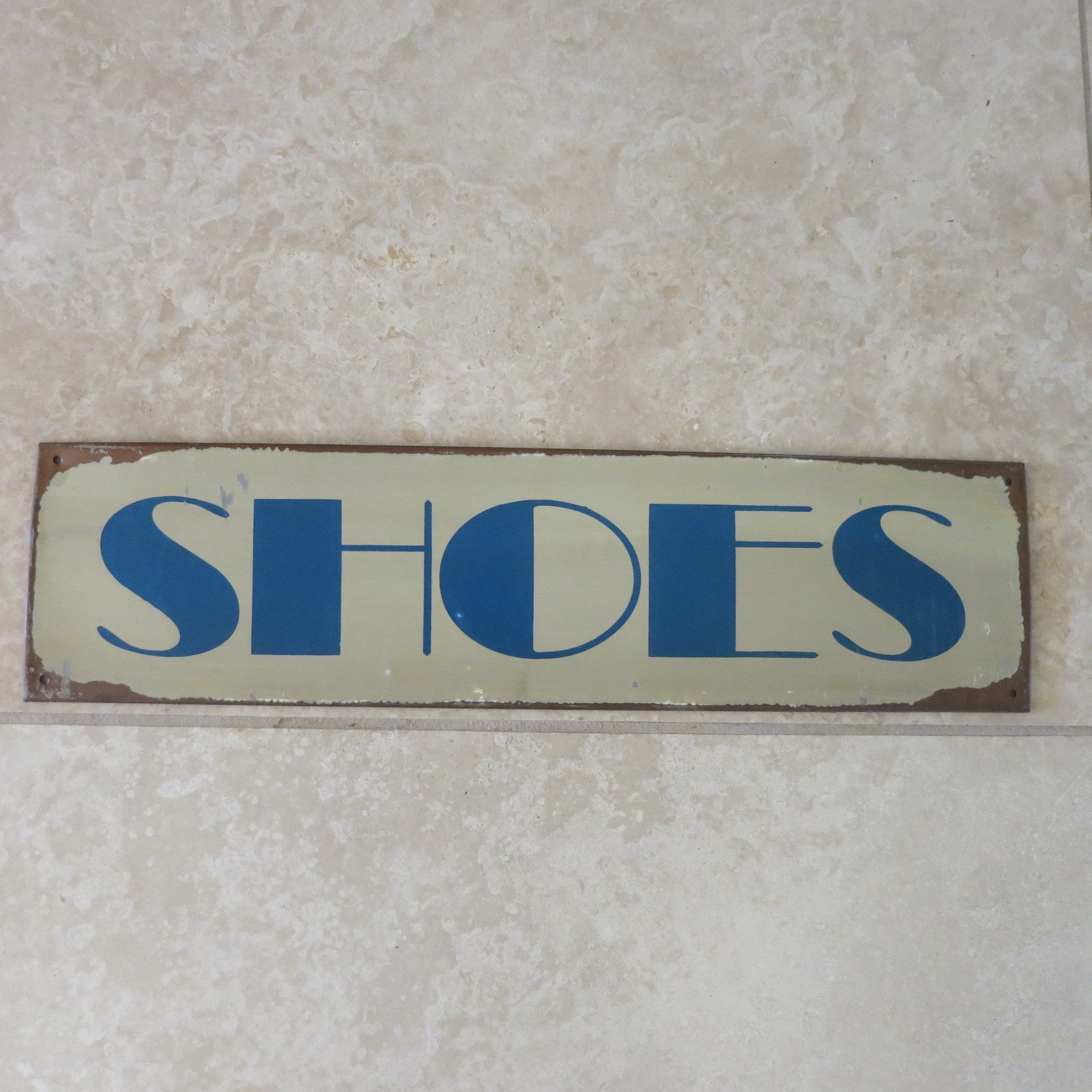 Shoes Retro Vintage Distressed Blue & Tan Metal Sign