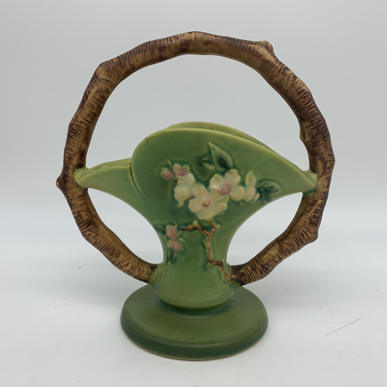 VTG 1940s Roseville Hand Painted Green Apple Blossom Art Pottery 9