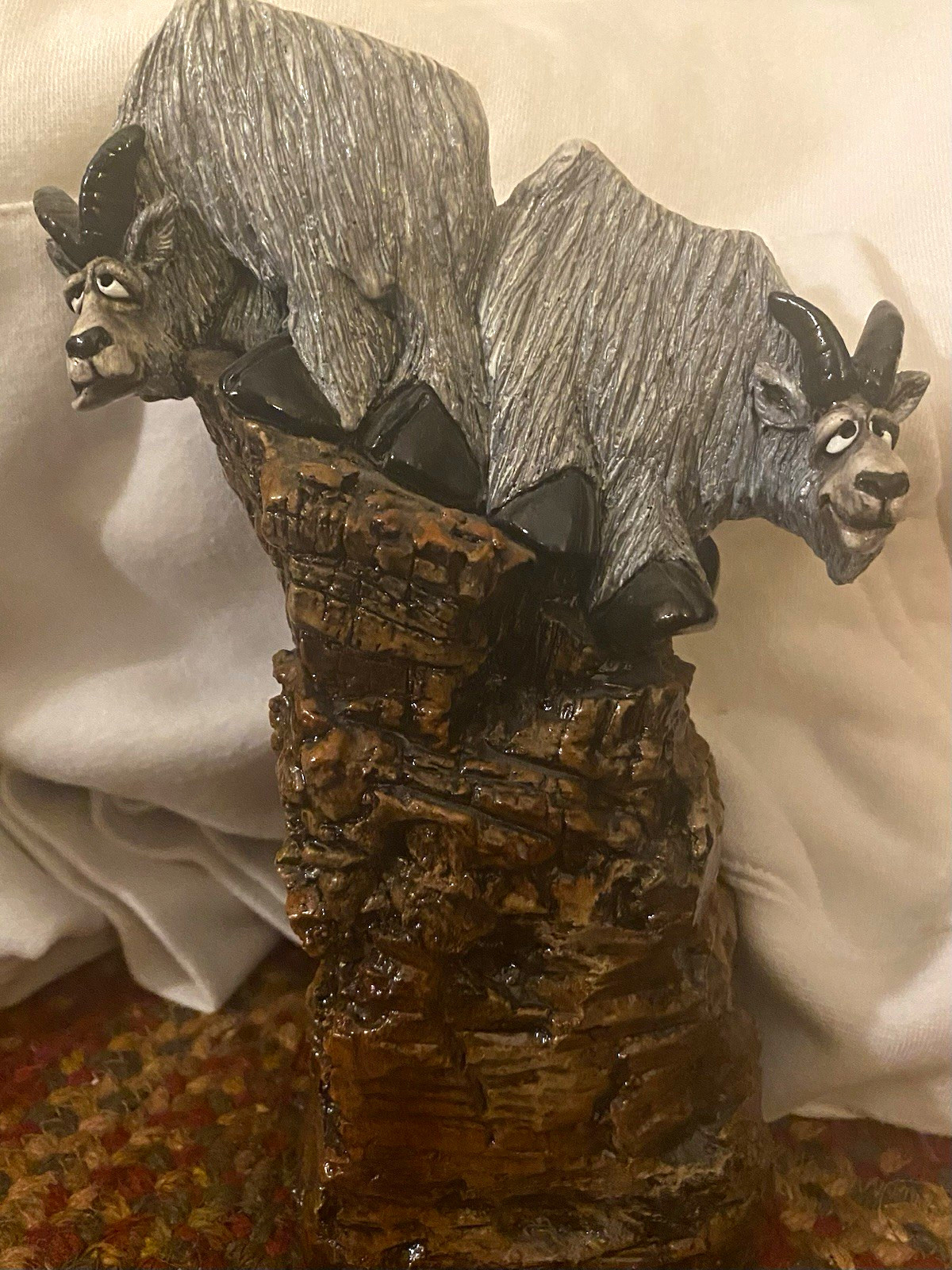Beasts of the Kingdom John Raya Signed 1999 Double Goat Resin Painted Figurine