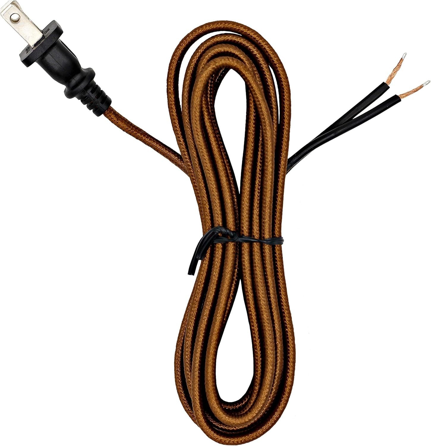 8ft Brown Rayon Cloth Covered Electric Lamp Cord W/ End Plug DIY Lamp Repair NEW