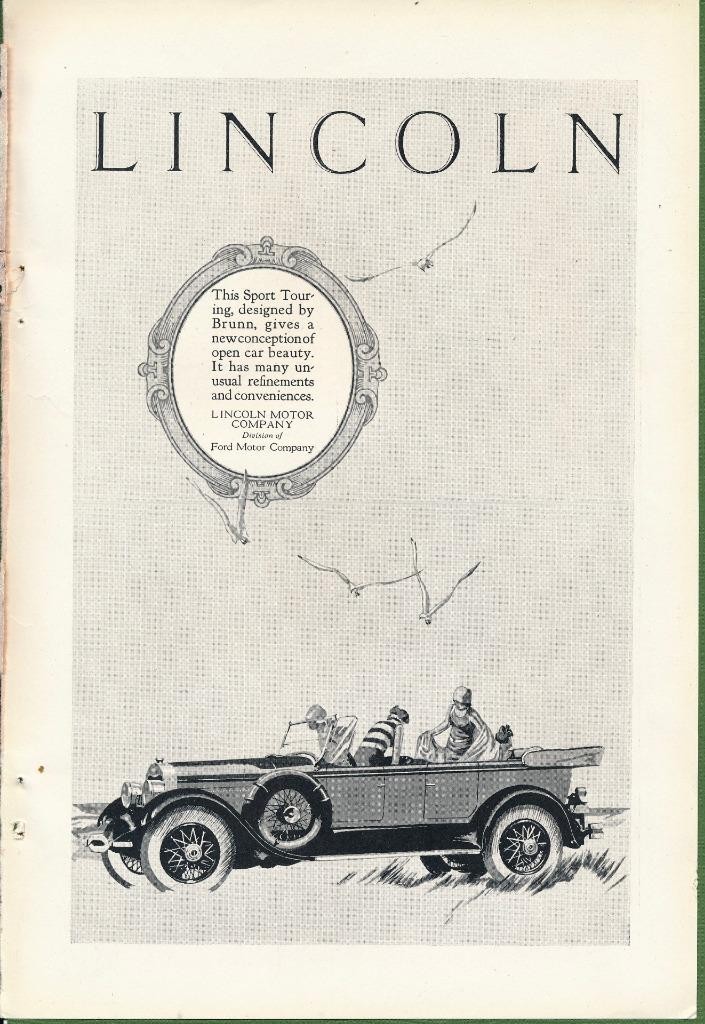 Magazine Ad - 1926 - Lincoln Sport Touring Convertible
