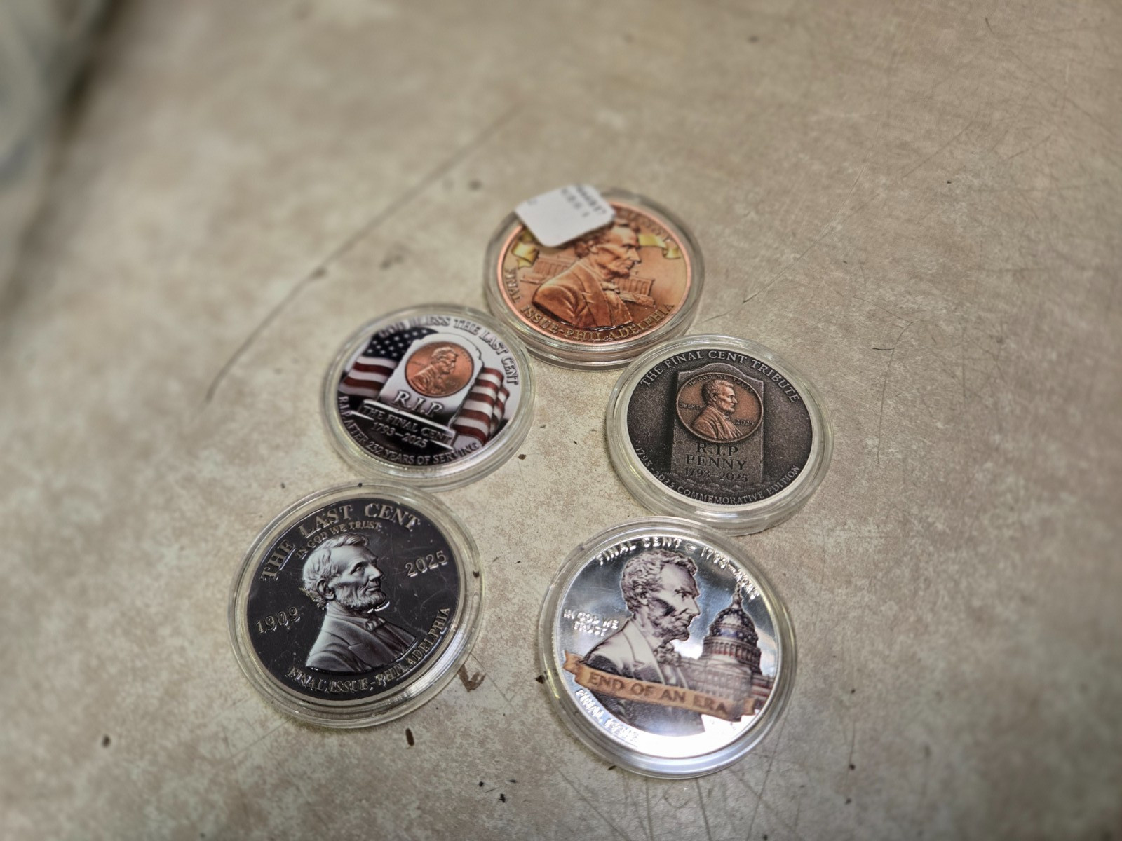 LOT OF 5 Penny Final Monument 1909-2025 Challenge Coins Collectible Historical