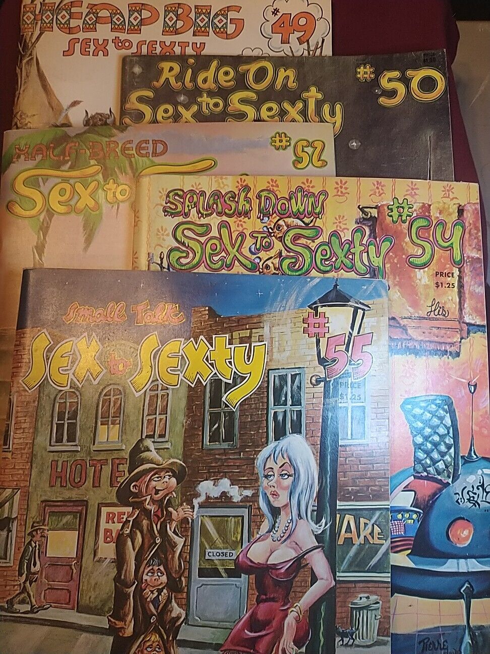 VINTAGE  1974 (5)SEX  TO  SEXTY COMICS  ADULT  HUMOR MAGAZINES  #49,50,52,54,55