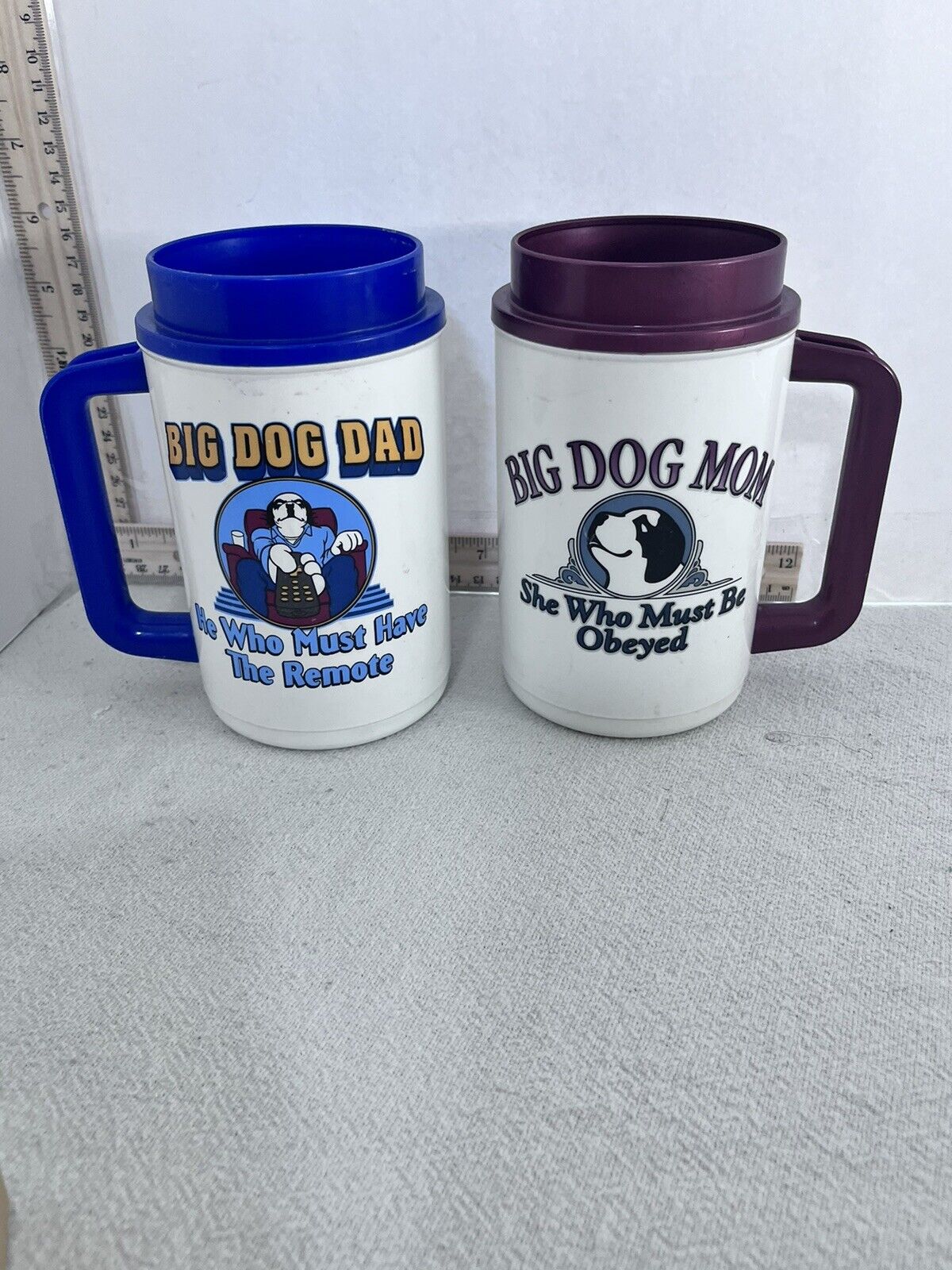 Vintage Big Dogs Husband And Wife Insulated Travel Mugs No Lids