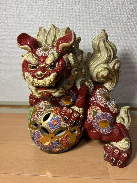 Nice Japanese Antique Fine Kutani Foo Dog Shishi Lion Komainu Figurine 23×27cm