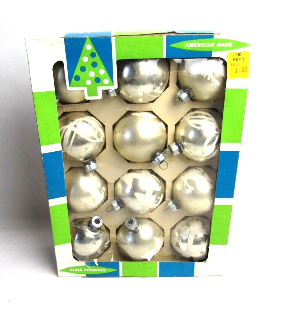 VTG Kmart Christmas Ornaments 12 in box Silver Original box also