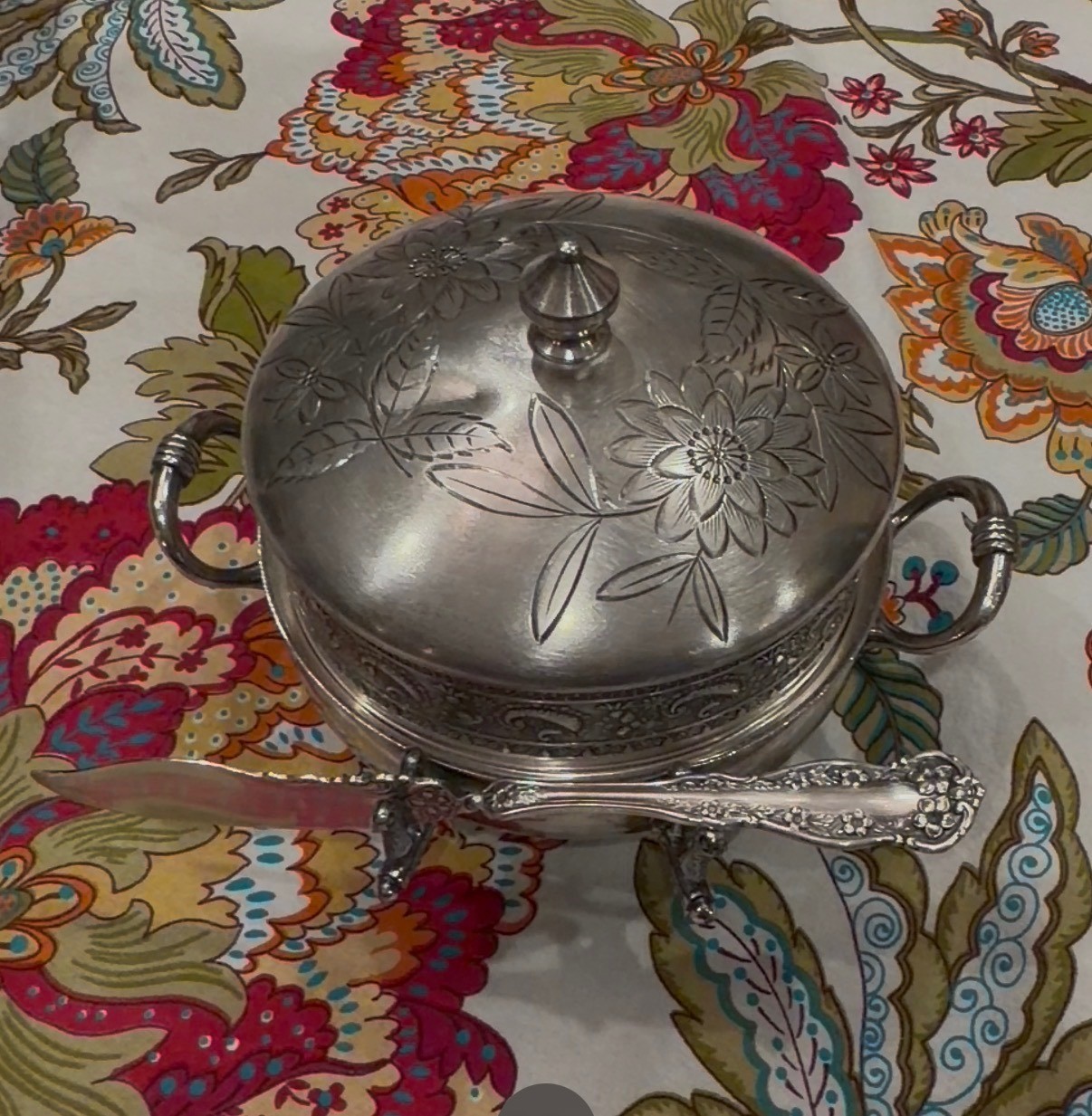 Antique 1800s Rockford TriplePlate Butter Dish, Victorian Floral w Butter Knife Antique 1800s Rockford TriplePlate Butter Dish, Victorian Floral w Butter Knife