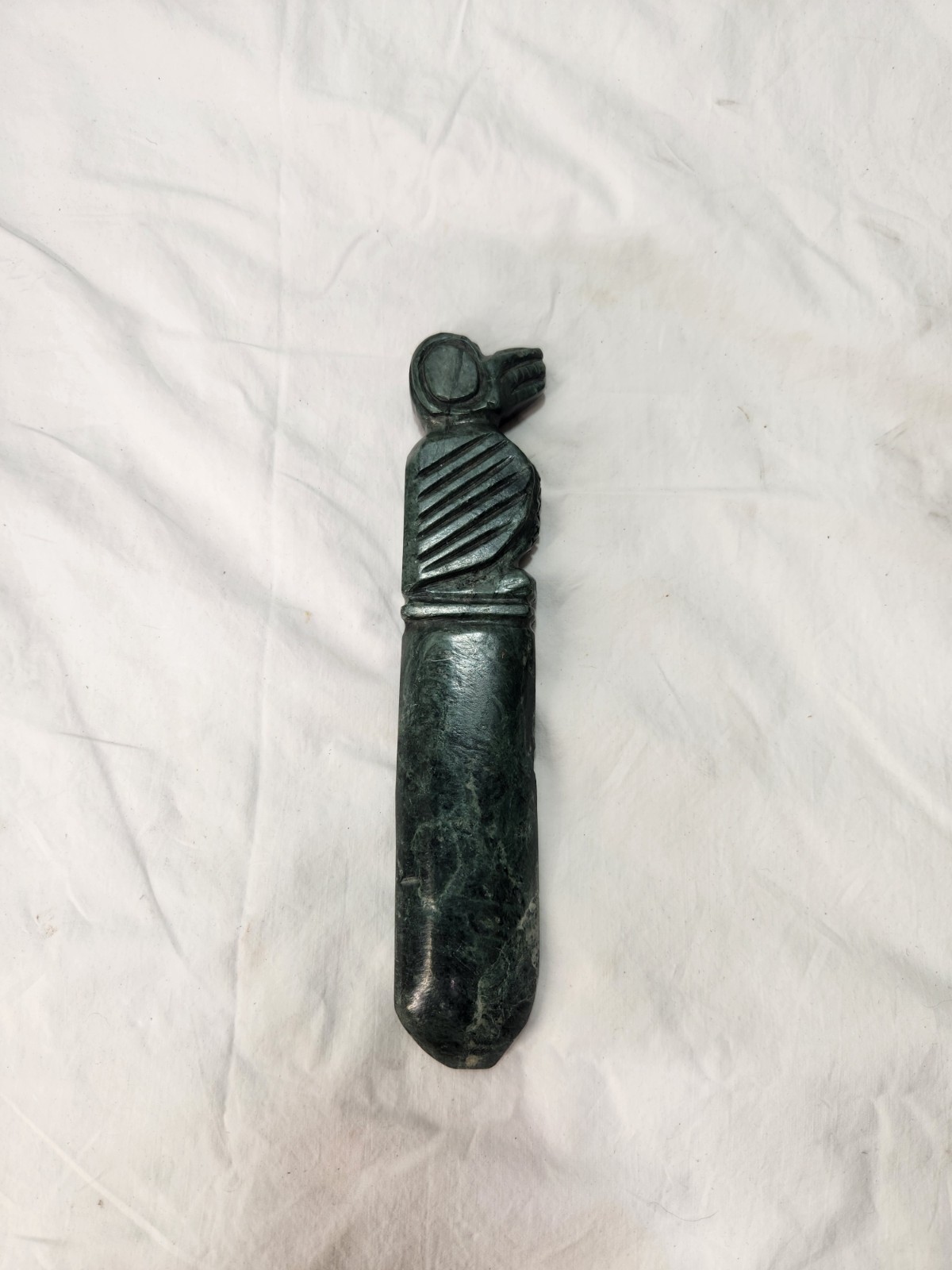 Large 10in Hand Carved Green Serpentine Stone Bird Effigy Olmec Style Modern