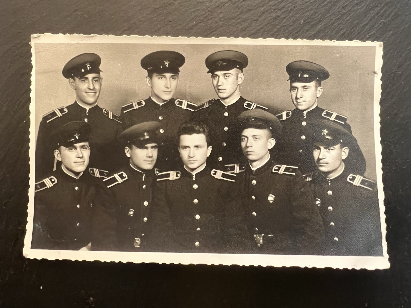 Vintage 1954 Bulgarian Army Soldiers Group Photo Uniform Deckled Edge Militaria