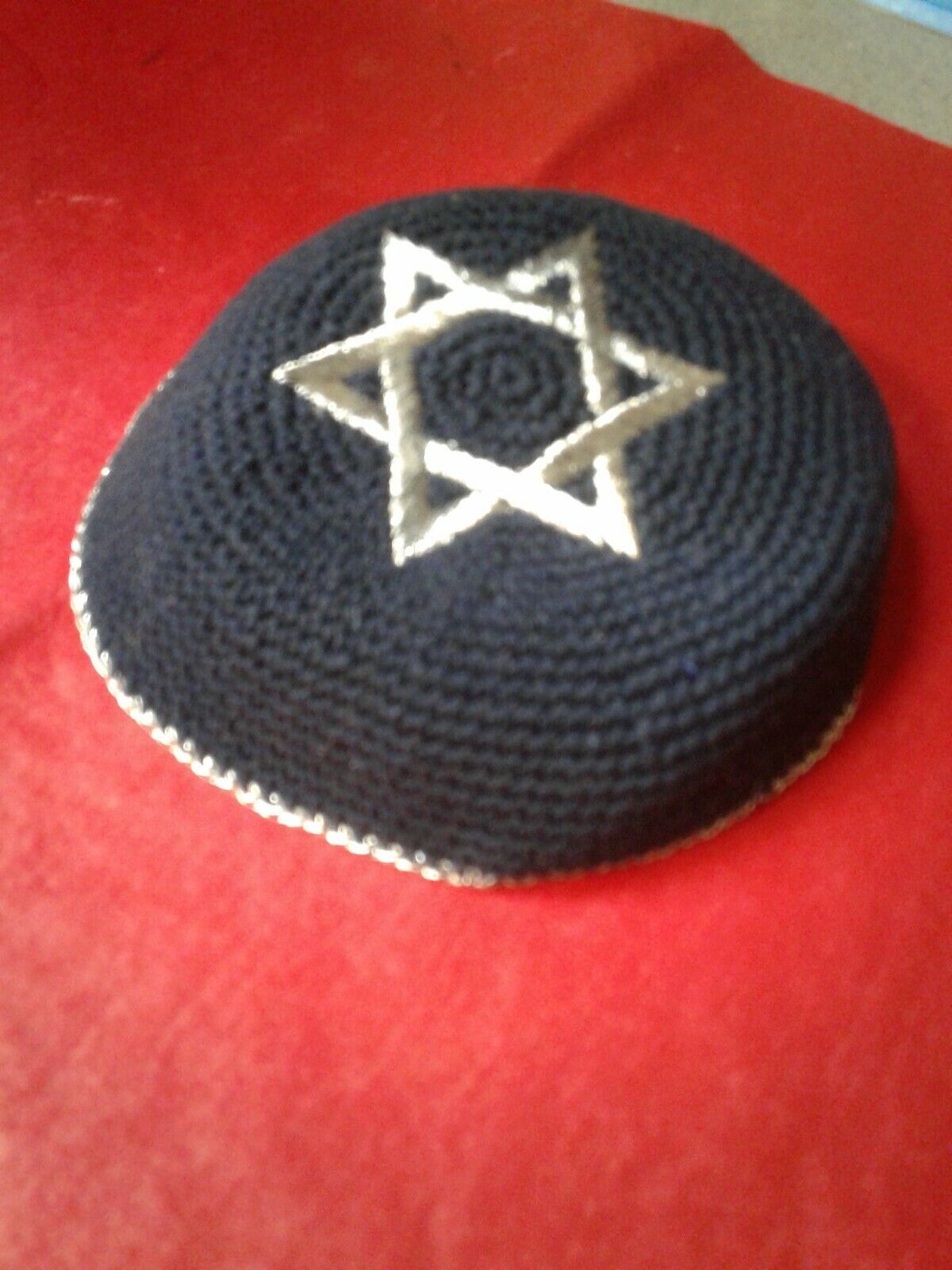 HAT THAT PEOPLE WEAR TO GO TO SYNAGOGUE  BOUGHT IN ISRAEL #61 BLUE AND SILVER