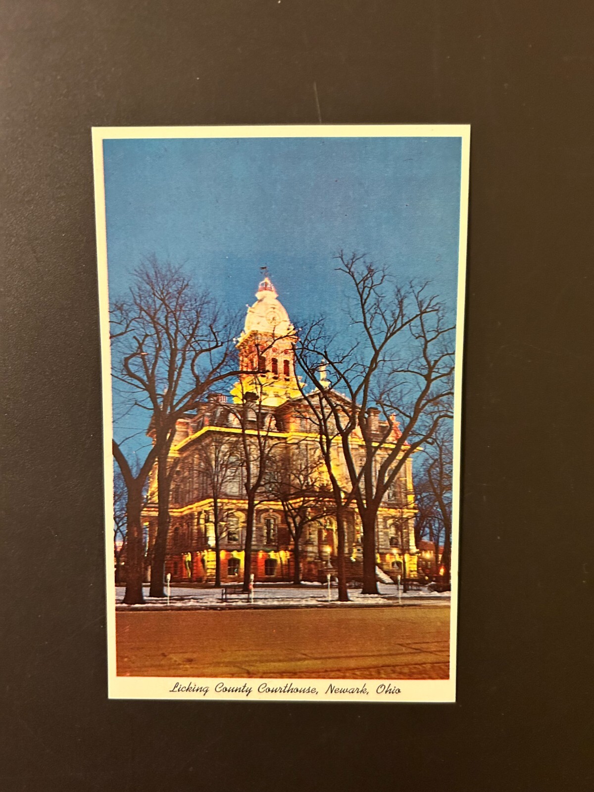 Licking County Courthouse at night Newark Ohio postcard