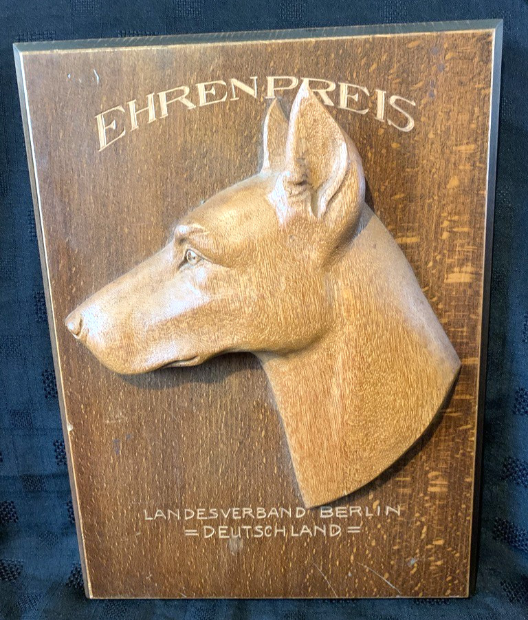 Vintage 1953 German Berlin Honorary Award Winner Doberman Pinscher Plaque 34cm