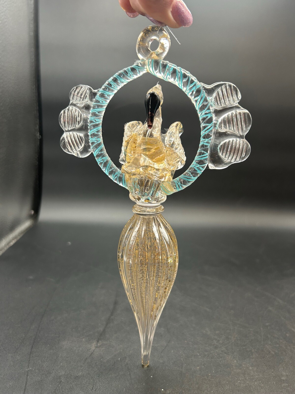 Vintage Murano Art Glass Gold Fleck Twisted Swan Ornament Figurine