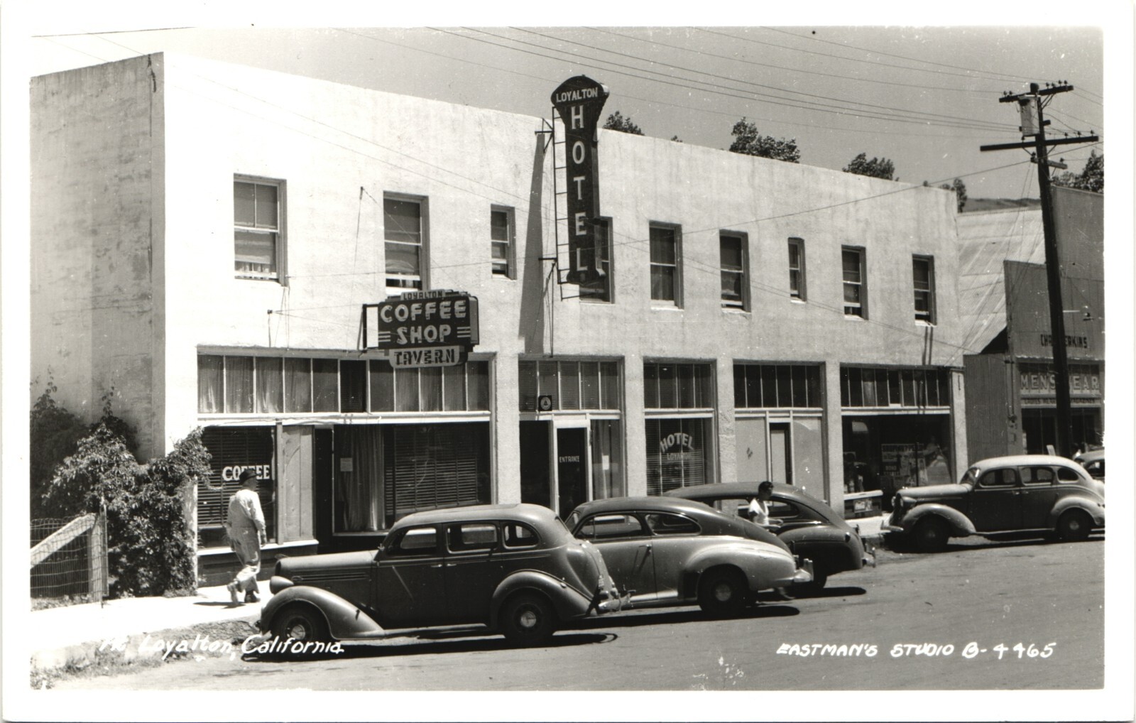 HOTEL, COFFEE SHOP/SALOON antique real photo postcard rppc LOYALTON, CA 1940s