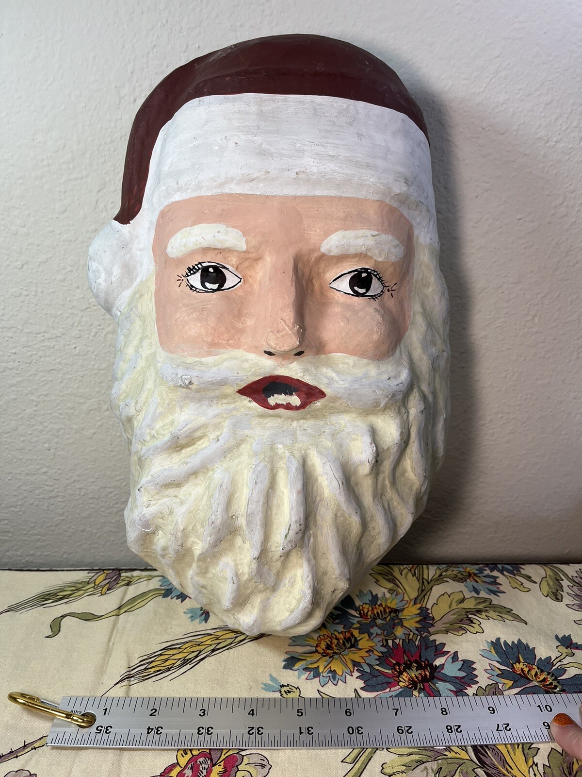 VTG Christmas Paper Mache Santa Face Head Wall Hanging Display Large