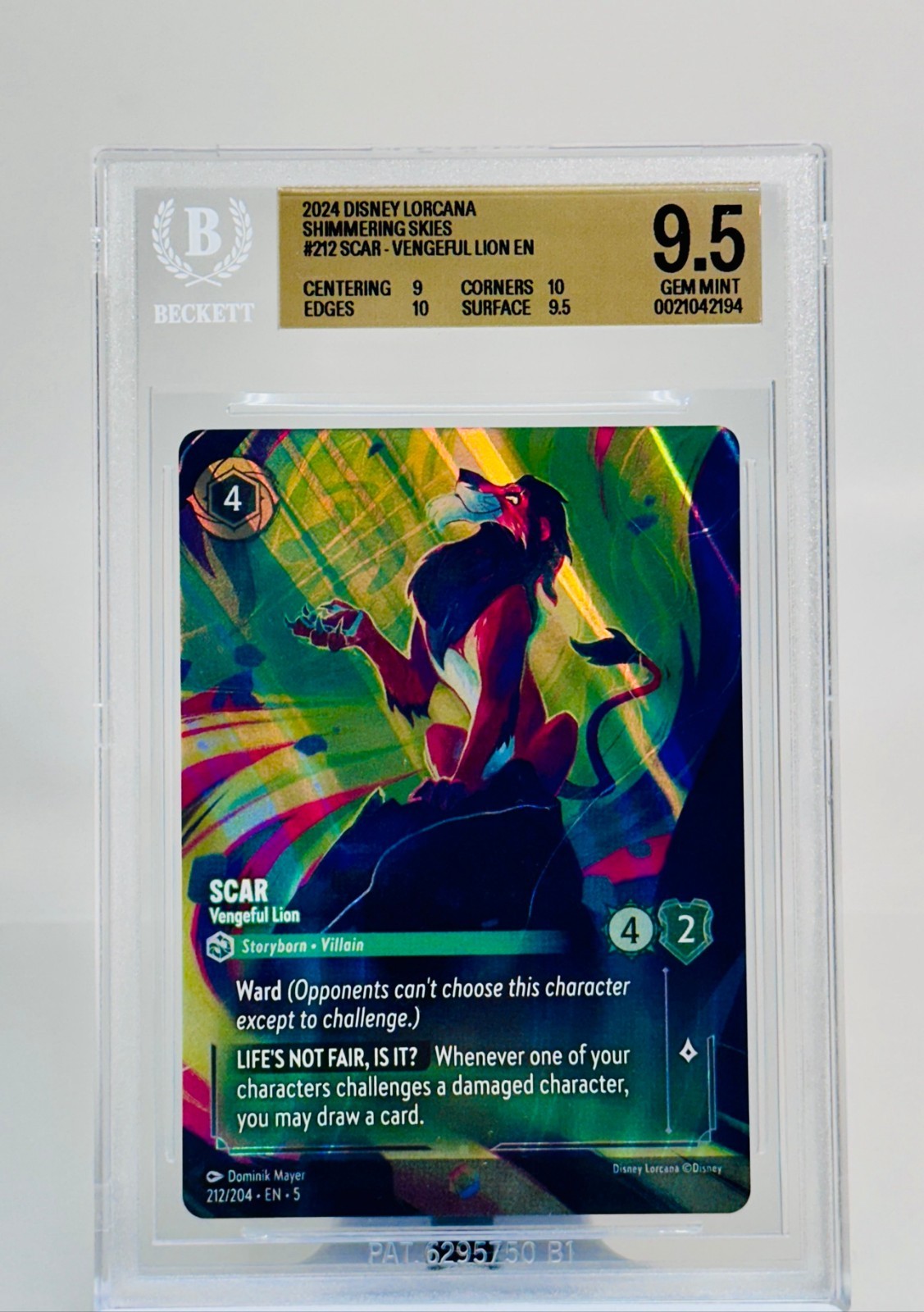 Disney Lorcana Scar Vengeful Lion Enchanted #212 BGS 9.5 GM Shimmering Skies