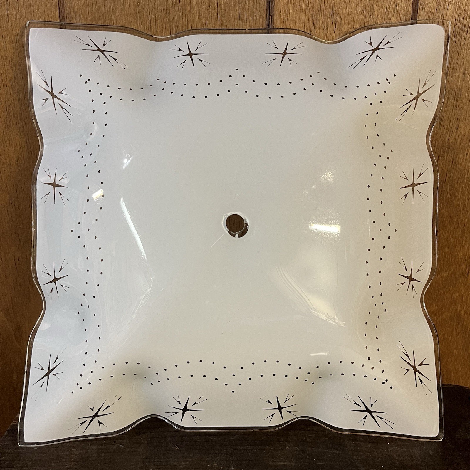 Vtg MCM Atomic Star Glass Ceiling Light Diffuser White 1950s 1960s Space Age