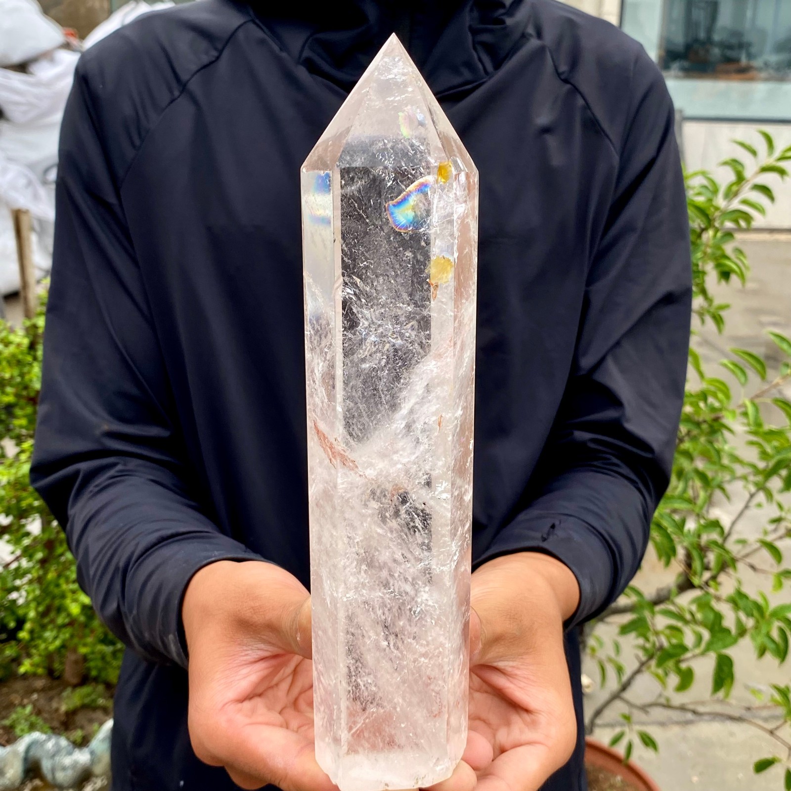 2.62LB Natural clear white crystal obelisk Crystal energy column Reiki healing