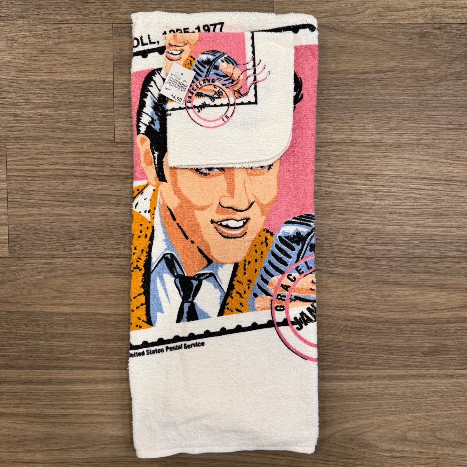 Vintage ‘93 Souvenir USPS “Young Elvis” Stamp Leshner Mills Towel Wascloth #4635