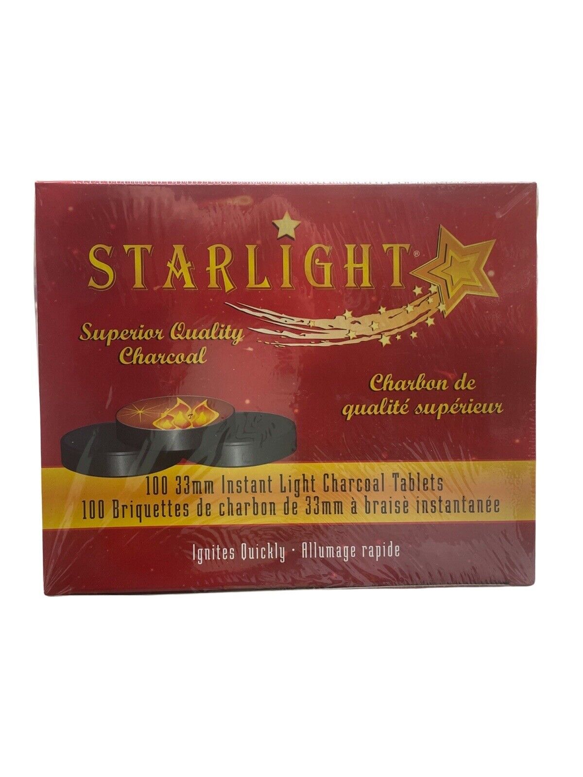 STARLIGHT Charcoal 33mm Instant Light Charcoal , 1 Box, 10 Rolls, 100 Tablets