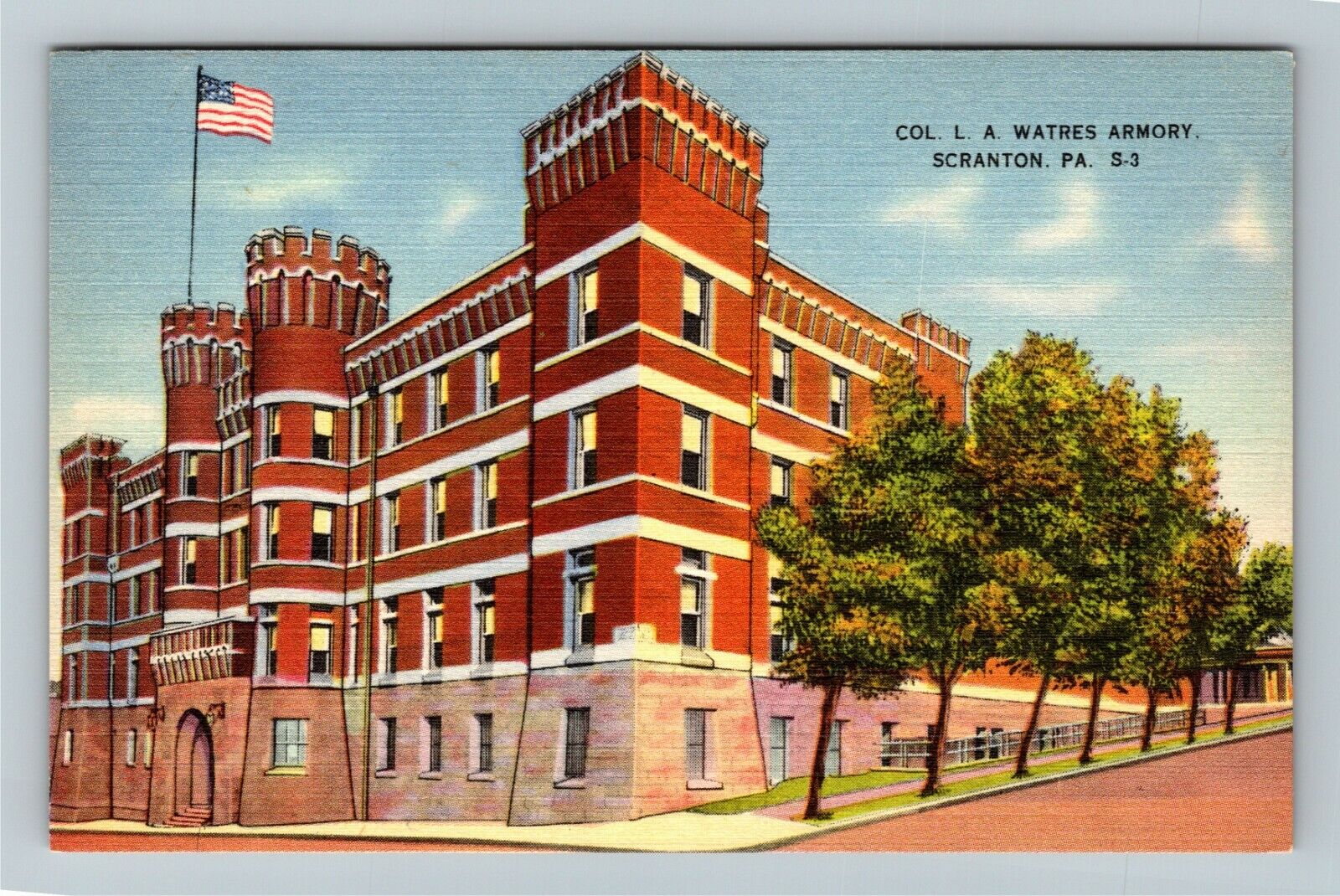 Scranton PA-Pennsylvania Col. L.A. Watres Armory Building Vintage Postcard